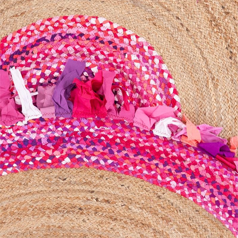 Safavieh Cape Cod 5' Round Hand Woven Jute Rug in Pink and Natural
