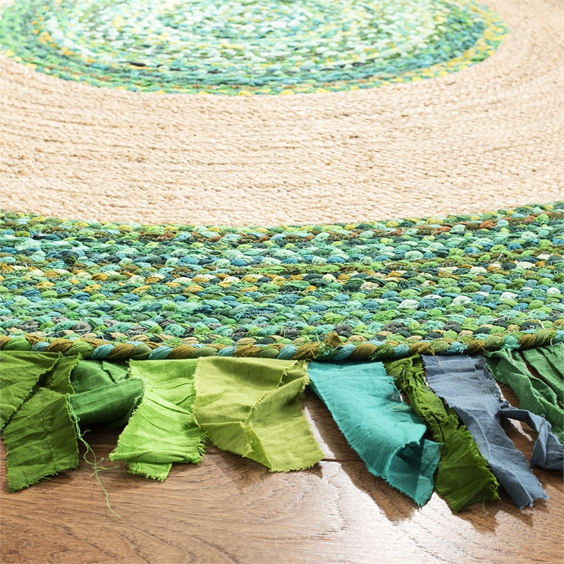 Safavieh Cape Cod 3' Round Hand Woven Jute Rug in Green and Natural