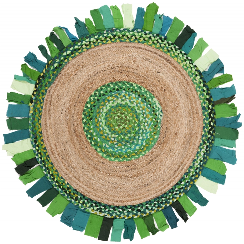 Safavieh Cape Cod 3' Round Hand Woven Jute Rug in Green and Natural