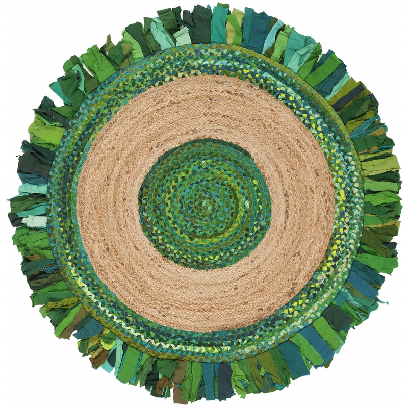 Safavieh Cape Cod 4' Round Hand Woven Jute Rug in Green and Natural