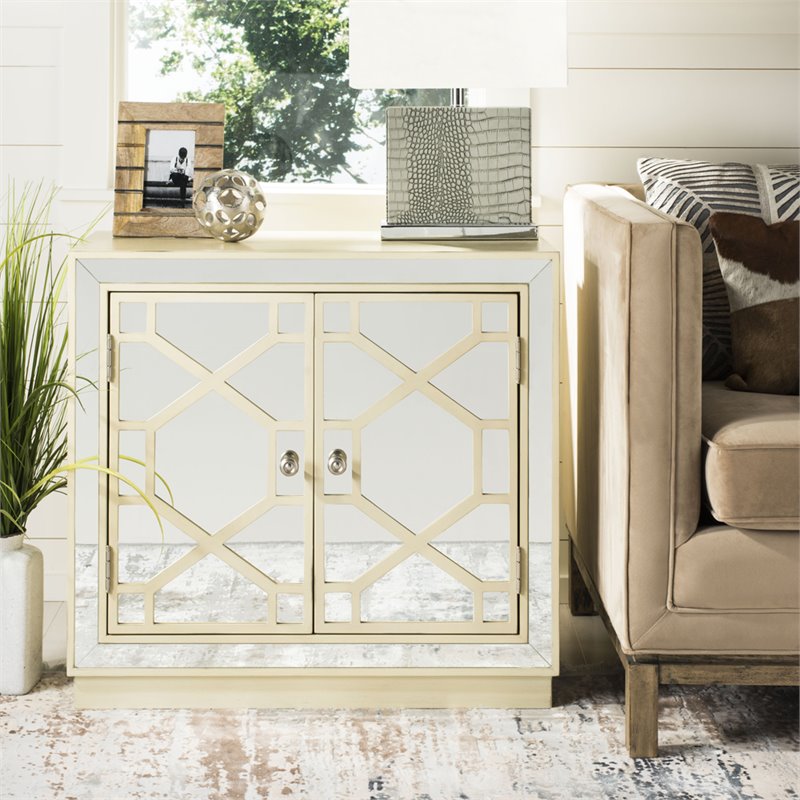 Safavieh Juniper Mirrored Accent Chest in Antique Beige