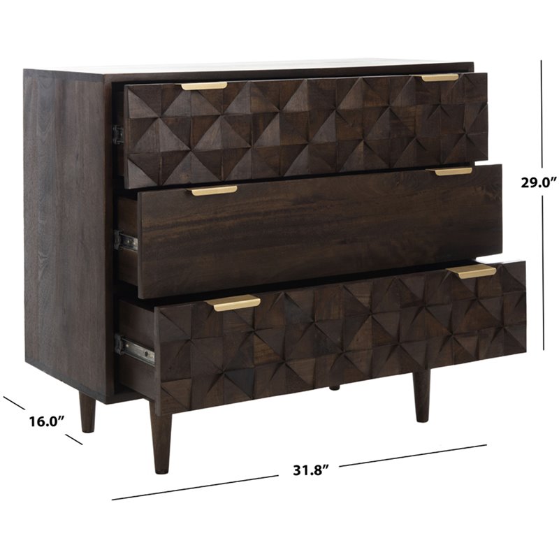 Safavieh Zinnia 3 Drawer Accent Chest in Walnut