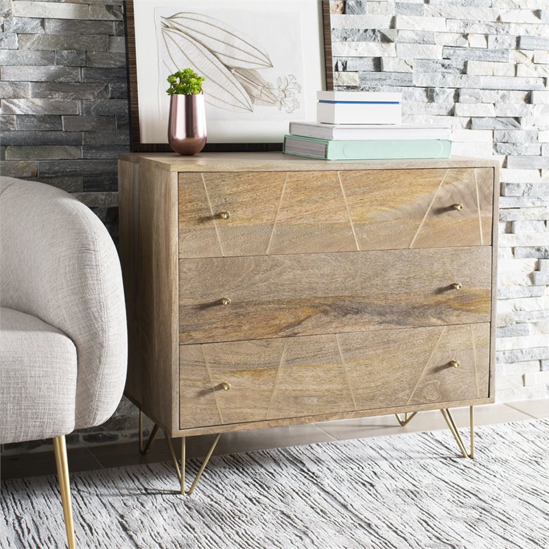 Safavieh Marigold 3 Drawer Accent Chest in Natural and Brass
