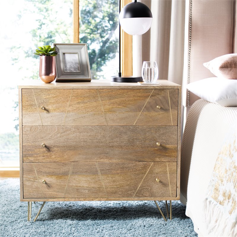 Safavieh Marigold 3 Drawer Accent Chest in Natural and Brass