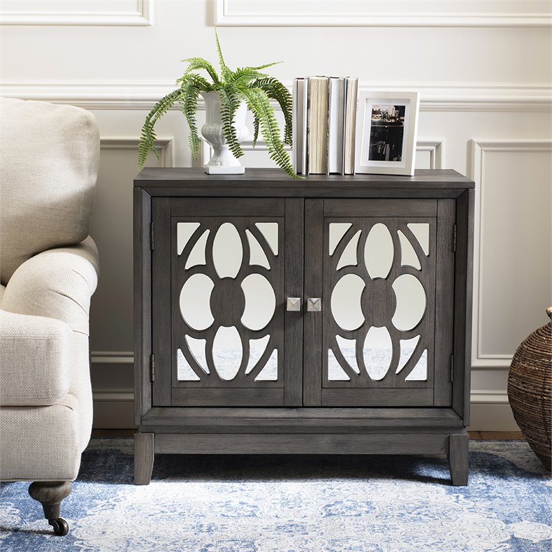 Safavieh Shannon Mirrored Accent Chest in Gray Wash and Walnut