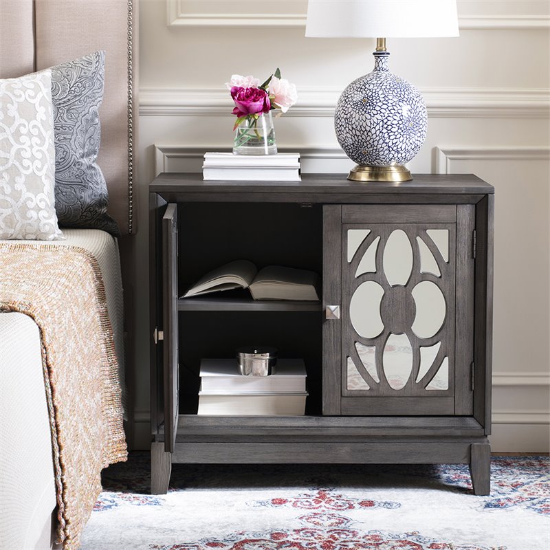 Safavieh Shannon Mirrored Accent Chest in Gray Wash and Walnut