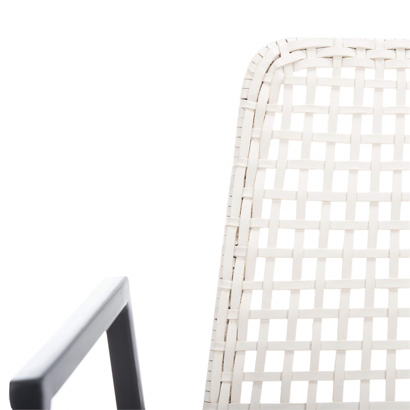 Safavieh Wynona Leather Dining Arm Chair in White and Black (Set of 2)