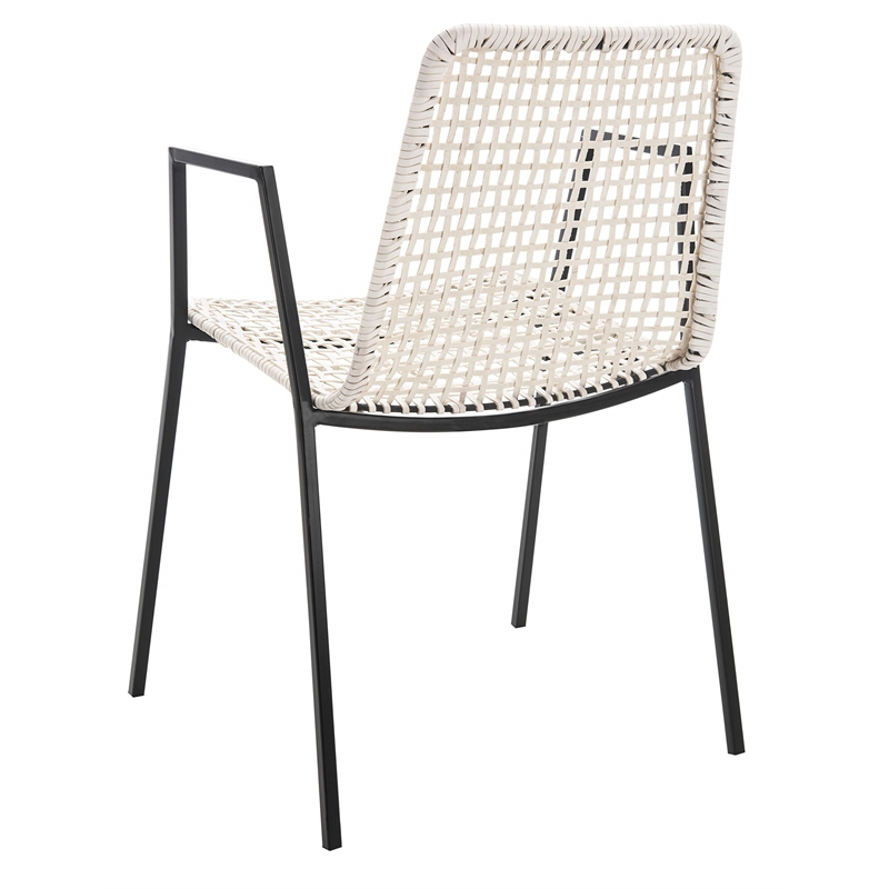 Safavieh Wynona Leather Dining Arm Chair in White and Black (Set of 2)