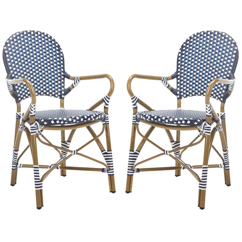 Safavieh Hooper Wicker Patio Dining Side Chair in Navy (Set of 2)