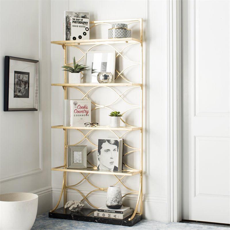 Safavieh Spano 5 Shelf Glass Bookcase in Gold and Black