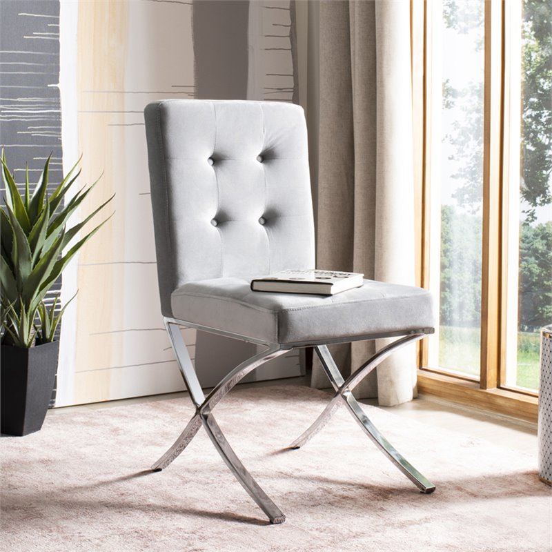 Safavieh Walsh Tufted Dining Side Chair in Gray and Chrome