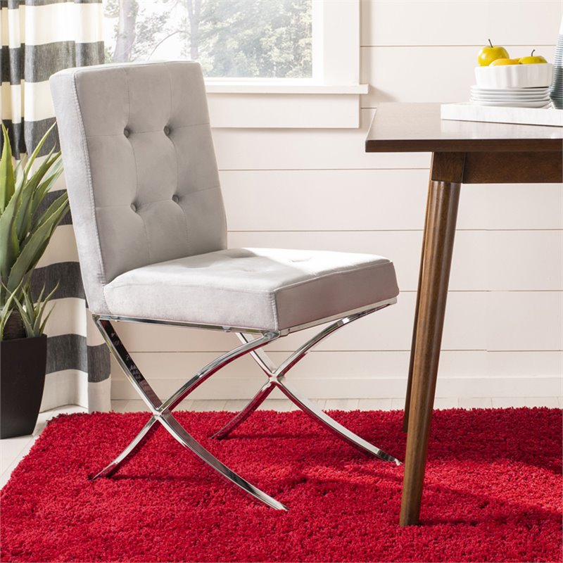 Safavieh Walsh Tufted Dining Side Chair in Gray and Chrome