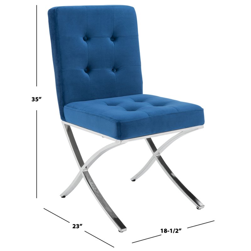 Safavieh Walsh Tufted Dining Side Chair in Navy and Chrome