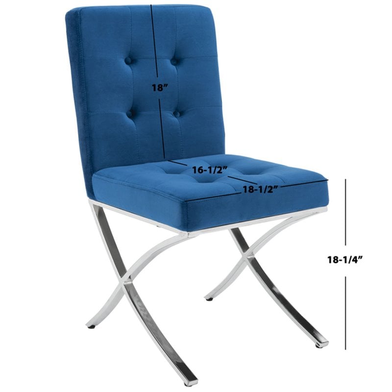 Safavieh Walsh Tufted Dining Side Chair in Navy and Chrome
