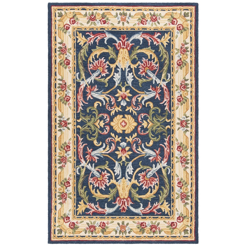Safavieh Heritage 5' x 8' Hand Tufted Wool Rug in Navy and Ivory