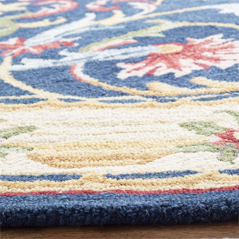 Safavieh Heritage 6' Round Hand Tufted Wool Rug in Navy and Ivory
