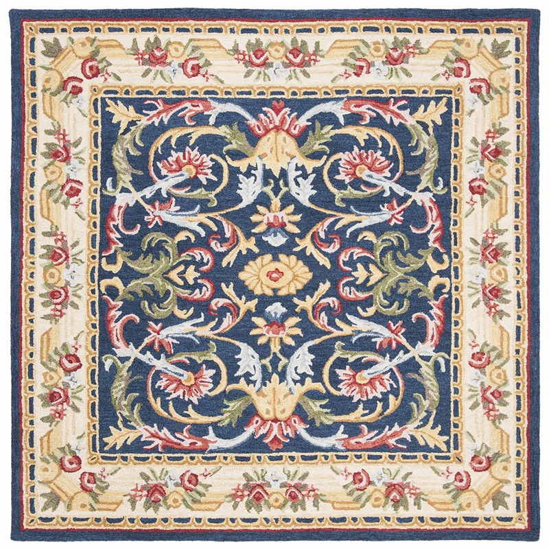 Safavieh Heritage 6' Square Hand Tufted Wool Rug in Navy and Ivory