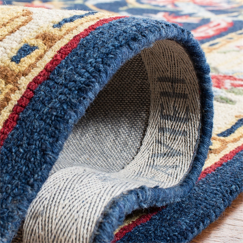 Safavieh Heritage 6' Square Hand Tufted Wool Rug in Navy and Ivory