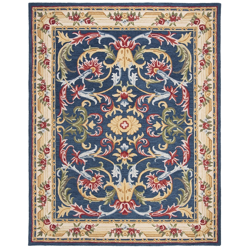 Safavieh Heritage 8' x 10' Hand Tufted Wool Rug in Navy and Ivory