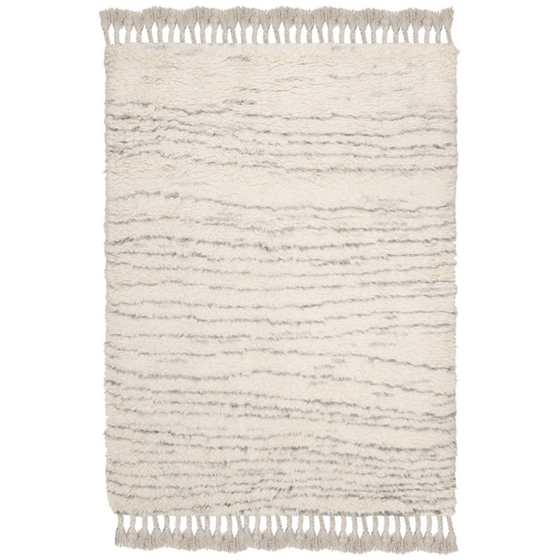 Safavieh Kenya 6' x 9' Hand Knotted Shag Wool Rug in Ivory and Gray