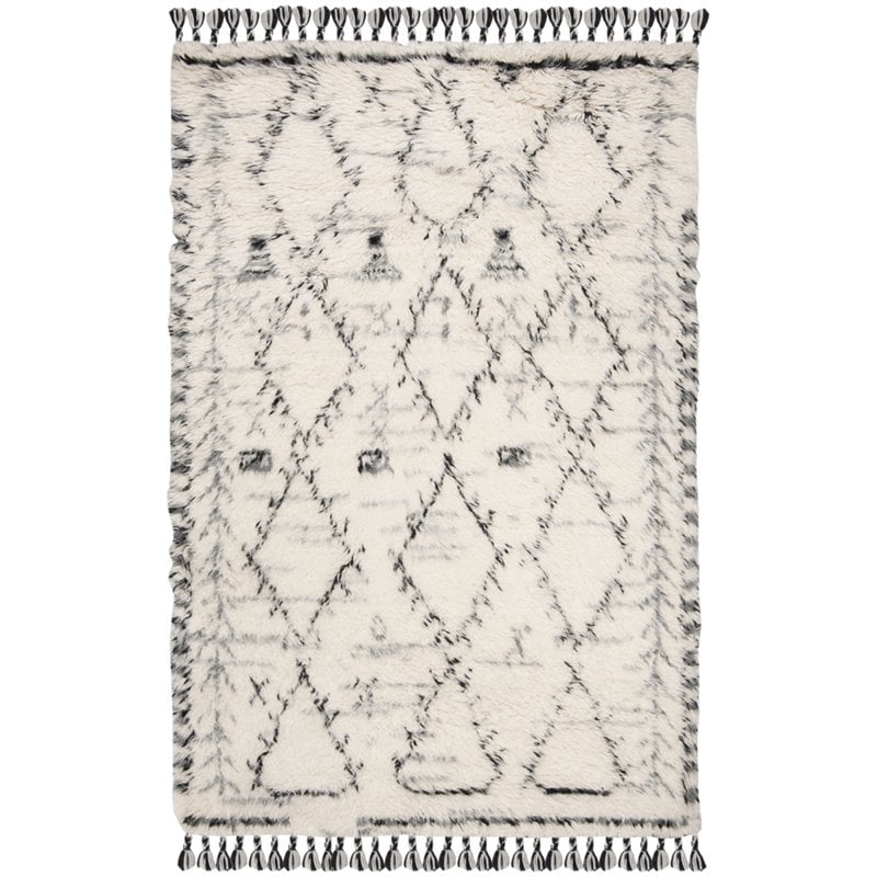 Safavieh Kenya 8' x 10' Hand Knotted Shag Wool Rug in Ivory and Black