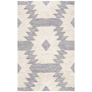 Safavieh Kenya 6' x 9' Hand Woven Shag Wool Rug in Navy and Ivory