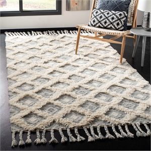 Safavieh Kenya 6' x 9' Hand Knotted Shag Wool Rug in Gray and Ivory
