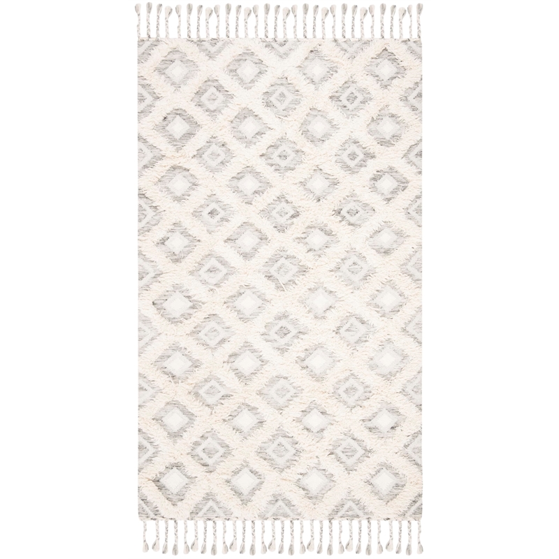 Safavieh Kenya 6' x 9' Hand Knotted Shag Wool Rug in Gray and Ivory