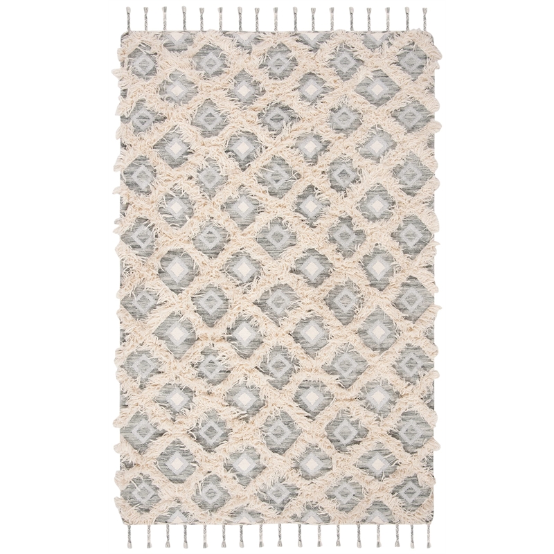 Safavieh Kenya 6' x 9' Hand Knotted Shag Wool Rug in Gray and Ivory