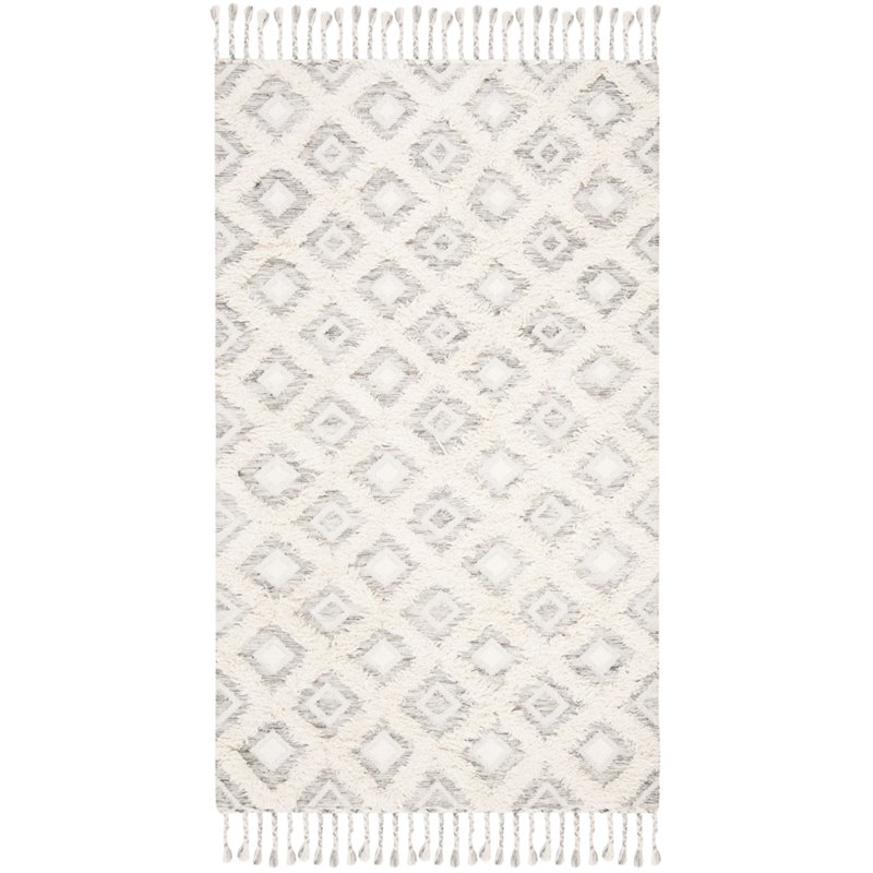 Safavieh Kenya 8' x 10' Hand Knotted Shag Wool Rug in Gray and Ivory