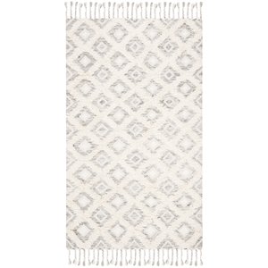 Safavieh Kenya 9' x 12' Hand Knotted Shag Wool Rug in Gray and Ivory