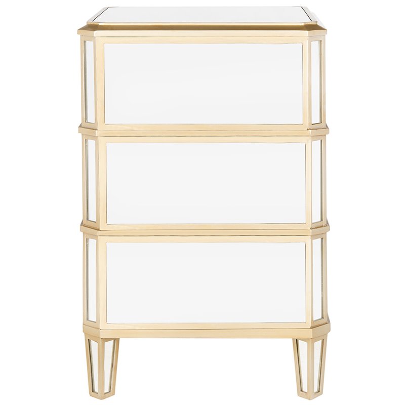 Safavieh Giana 3 Drawer Mirrored Nightstand in Gold