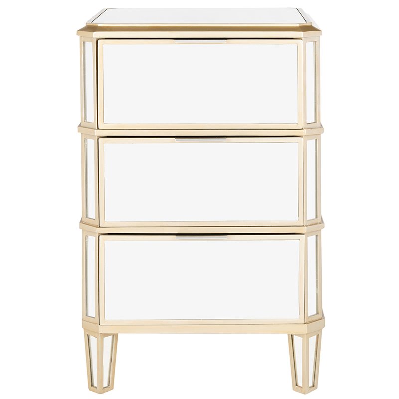 Safavieh Giana 3 Drawer Mirrored Nightstand in Gold