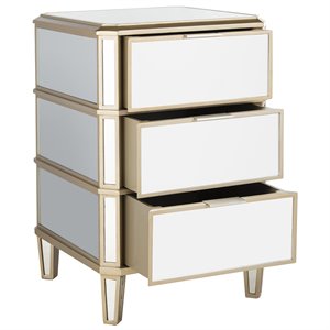 Safavieh Giana 3 Drawer Mirrored Nightstand in Gold