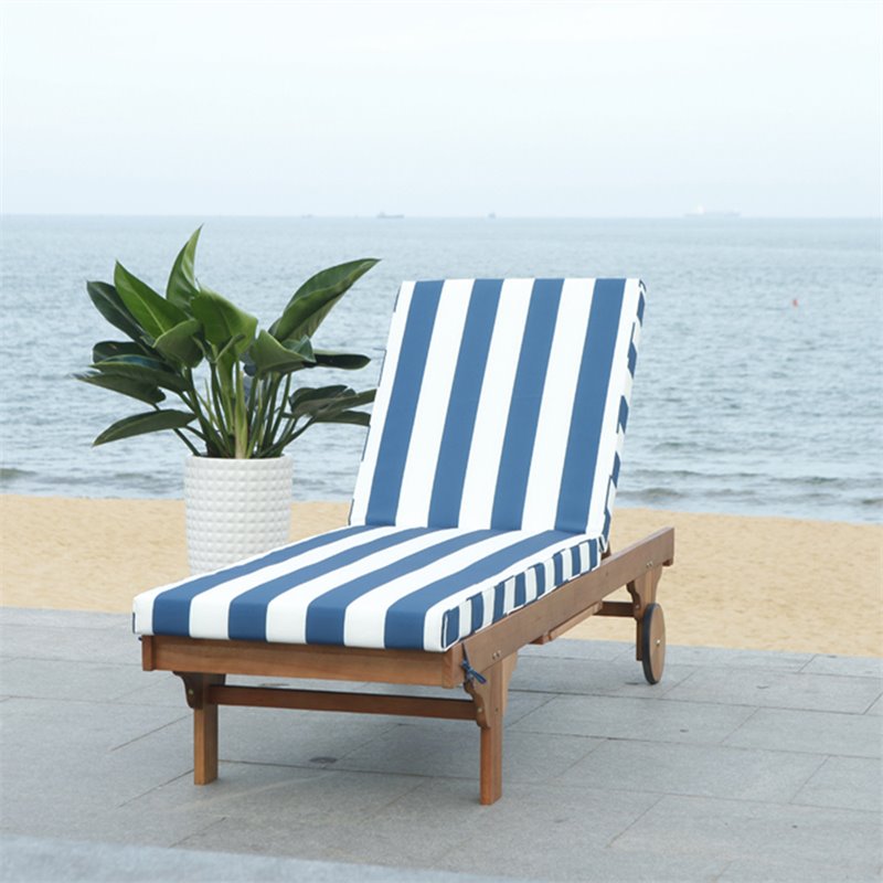 Safavieh Newport Mobile Patio Chaise Lounge in Navy and White