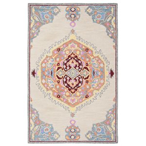 Safavieh Micro-Loop 5' x 8' Hand Tufted Wool Rug in Beige and Orange