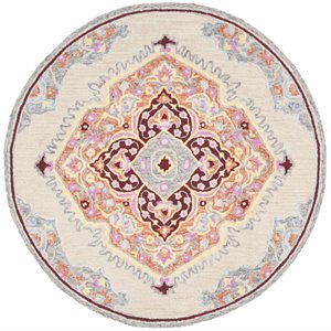 Safavieh Micro-Loop 5' Round Hand Tufted Wool Rug in Beige and Orange