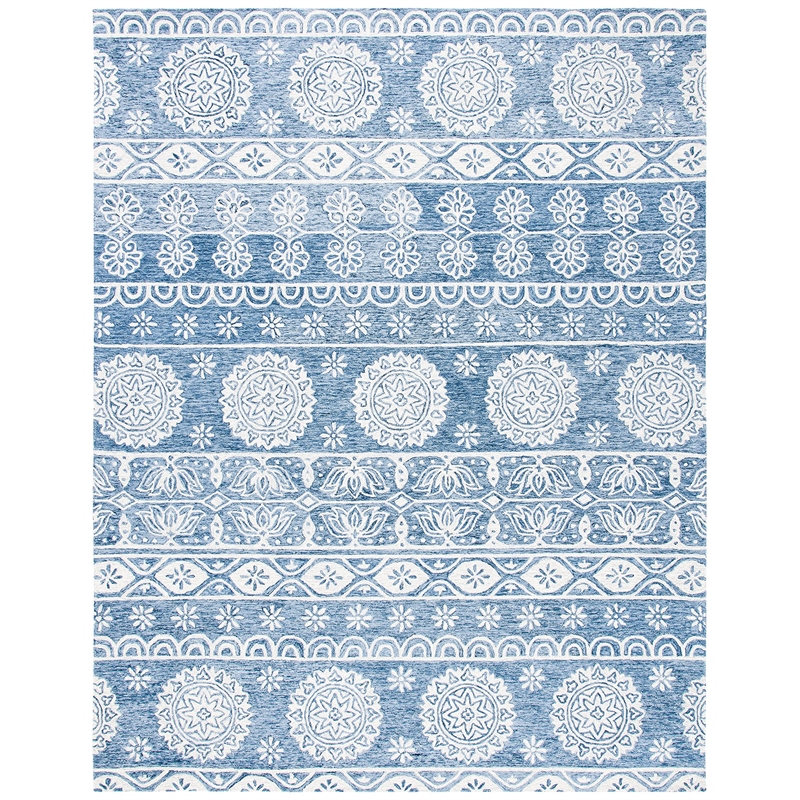 Safavieh Micro-Loop 8' x 10' Hand Tufted Wool Rug in Blue and Ivory