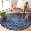 Safavieh Micro-Loop 5' Round Hand Tufted Wool Rug in Navy and Ivory