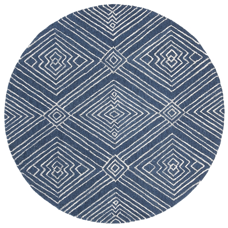 Safavieh Micro-Loop 5' Round Hand Tufted Wool Rug in Navy and Ivory