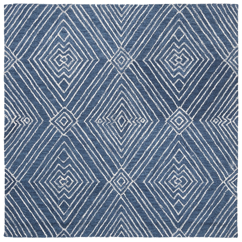 Safavieh Micro-Loop 5' Square Hand Tufted Wool Rug in Navy and Ivory