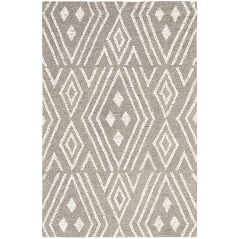 Safavieh Micro-Loop 4' x 6' Hand Tufted Wool Rug in Gray and Ivory