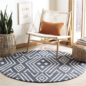 Safavieh Micro-Loop 5' Round Hand Tufted Wool Rug in Blue