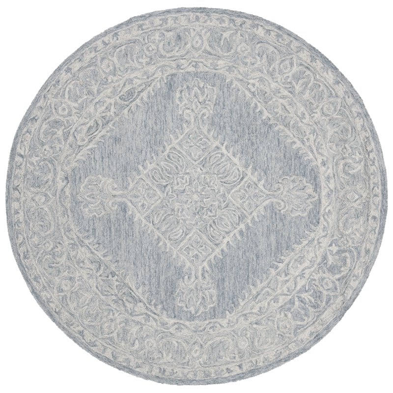 Safavieh Micro-Loop 5' Round Hand Tufted Wool Rug in Gray