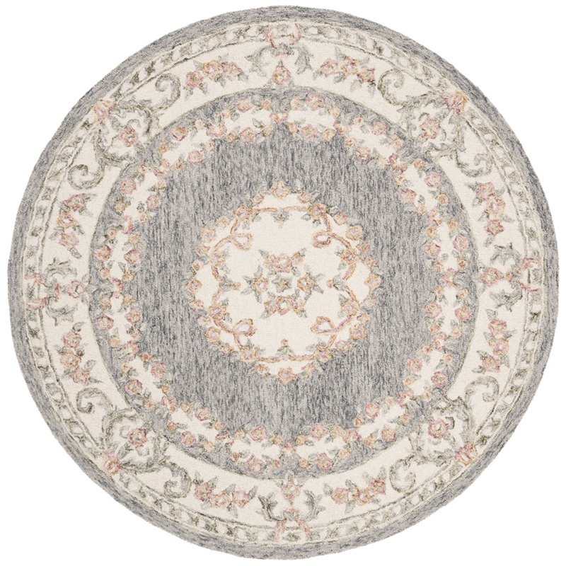 Safavieh Micro-Loop 5' Round Hand Tufted Wool Rug in Gray and Ivory