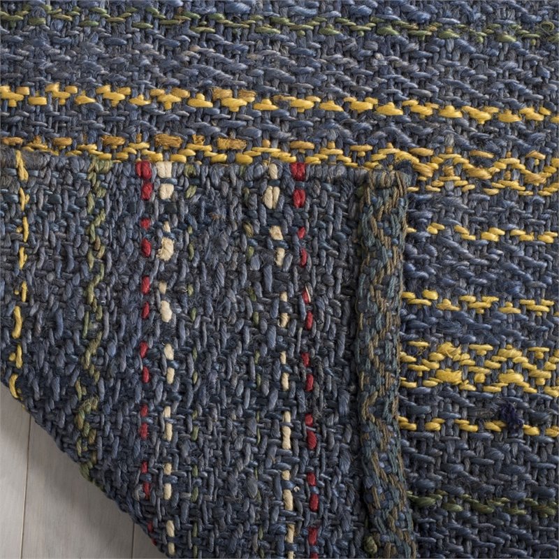 Safavieh Natural Fiber 6' Square Hand Woven Jute Rug in Blue and Gold