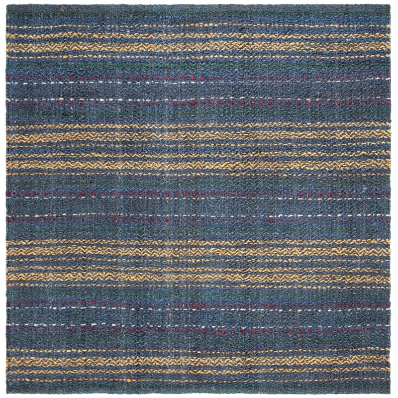 Safavieh Natural Fiber 6' Square Hand Woven Jute Rug in Blue and Gold
