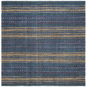 Safavieh Natural Fiber 6' Square Hand Woven Jute Rug in Blue and Gold
