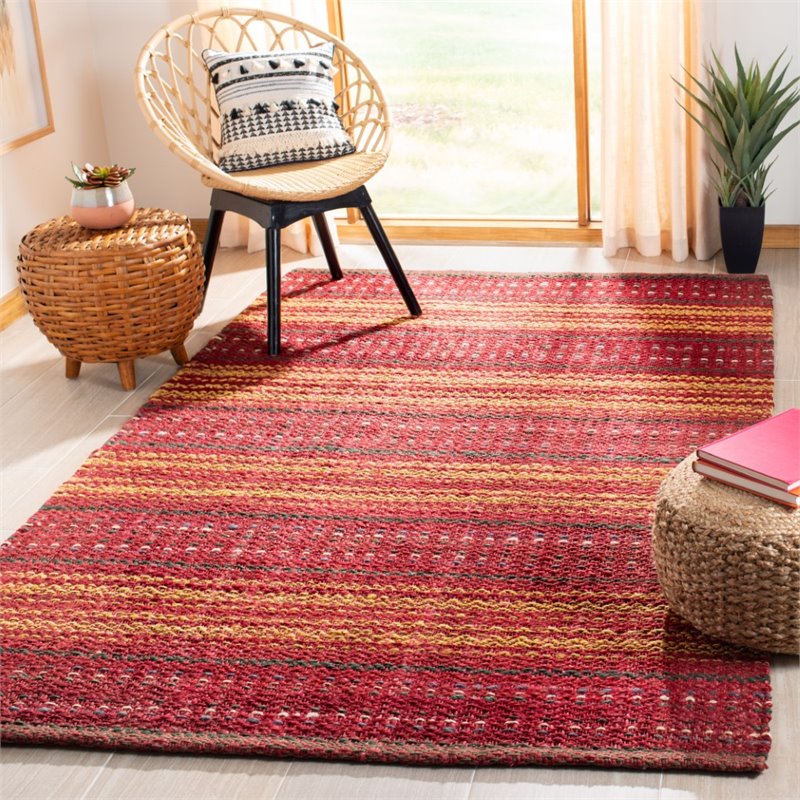 Safavieh Natural Fiber 5' x 8' Hand Woven Jute Rug in Red and Gold
