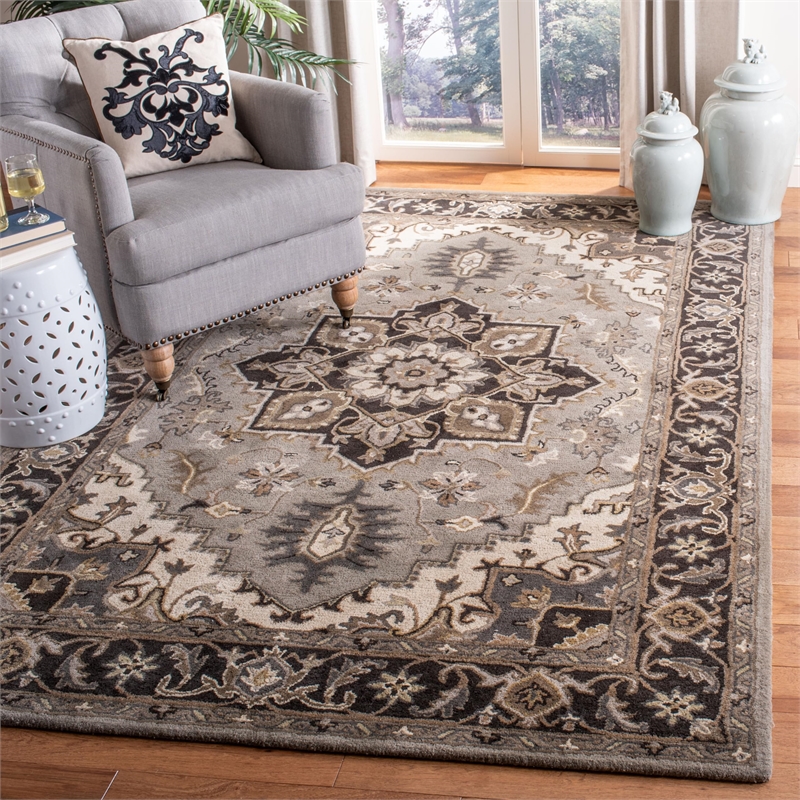 Safavieh Royalty 6' x 9' Hand Tufted Wool Rug in Silver and Charcoal